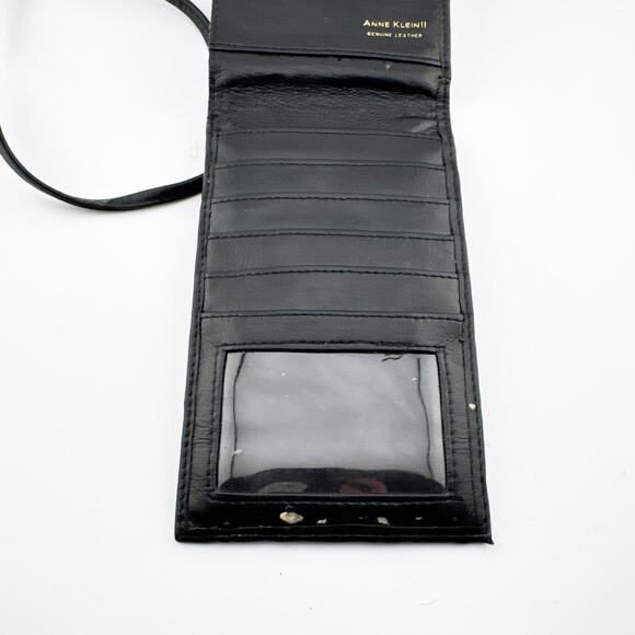 Vintage Anne Klein Leather Crossbody Wallet Purse Women's Black Adjustable Strap - Picture 4 of 14